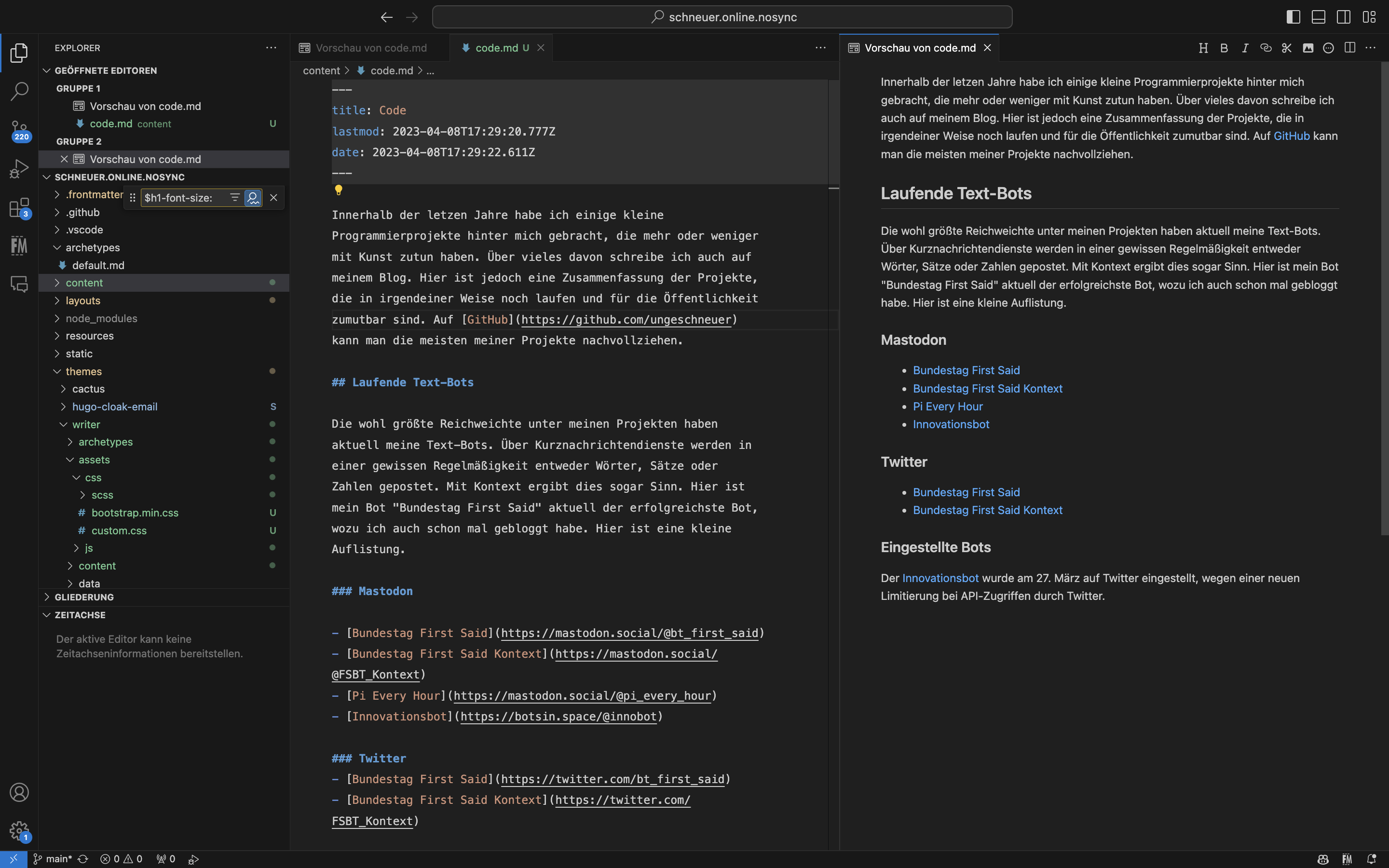 Screenshot von Visual Studio, wie genau dieser Beitrag bearbeitet wird.